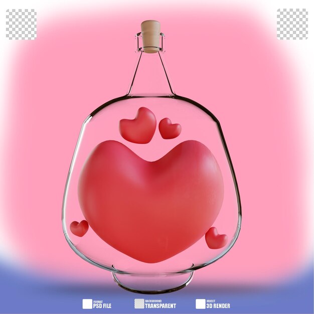 PSD 3d illustration love bottle