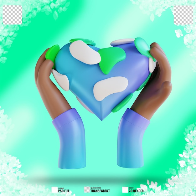 PSD 3d illustration love earth and hands 4