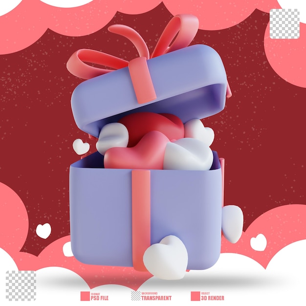 Illustrazione 3d confezione regalo amore 2