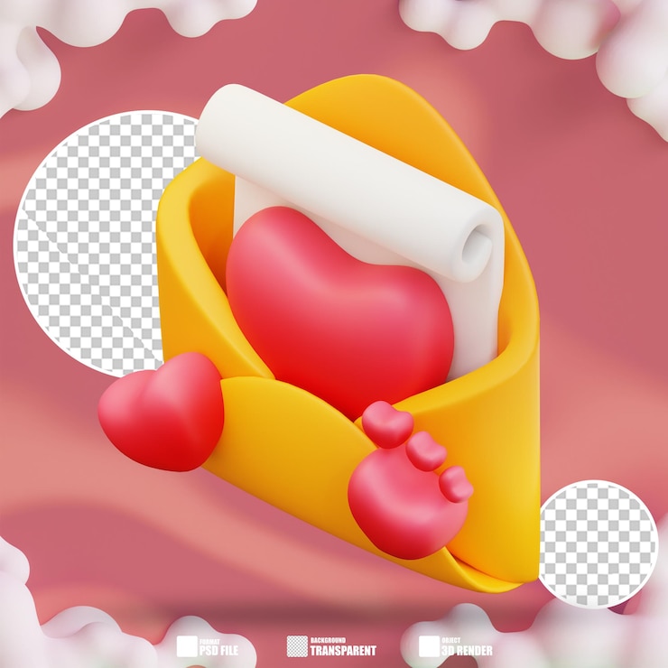 PSD 사랑 편지 의 3d 일러스트레이션 2