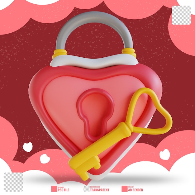 PSD 3d illustration love padlock 2