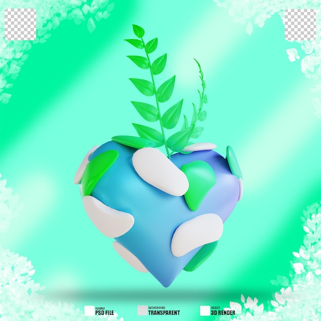 PSD 3d illustration love plants and earth 3