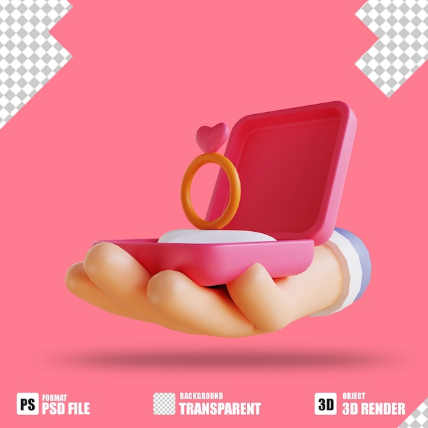 3d illustration love ring and hand 2 suitable for valentine's day