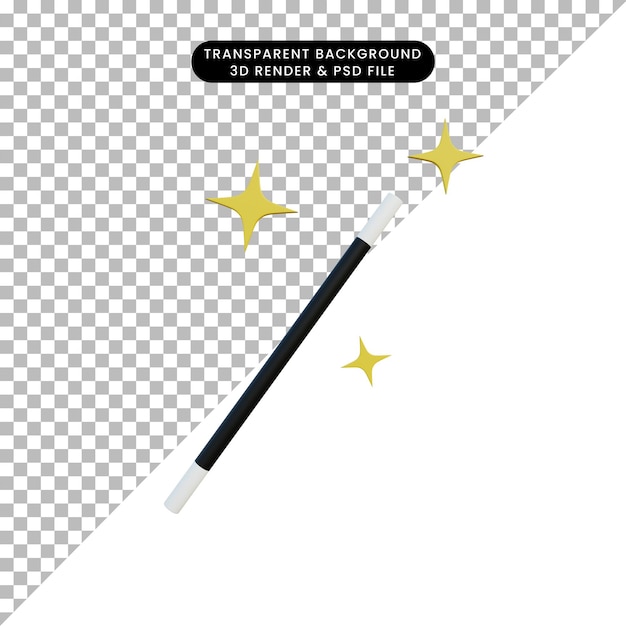 PSD 3d illustration magic wand stick with sparkle