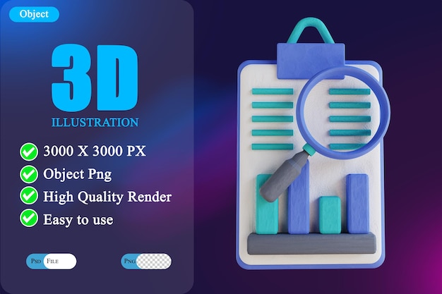 3d illustration magnifying glass and data analysis