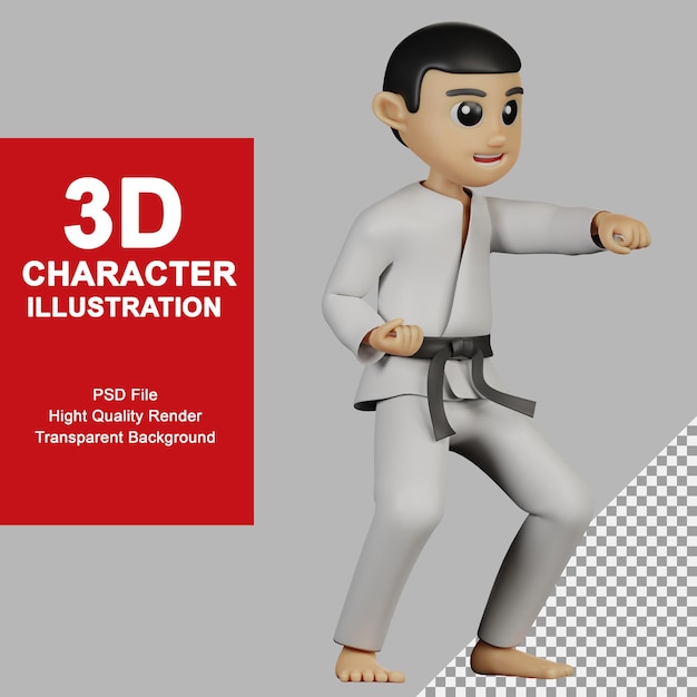 3d illustration male character pose karate