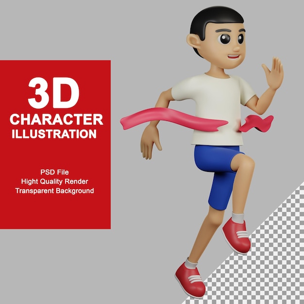 3d illustration male character pose running at the finish line
