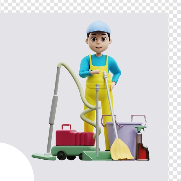 PSD 3d illustration male cleaning service working