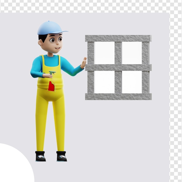 PSD 3d illustration male cleaning services clean windows