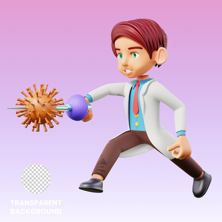 PSD 3d illustration male doctor kills coronavirus