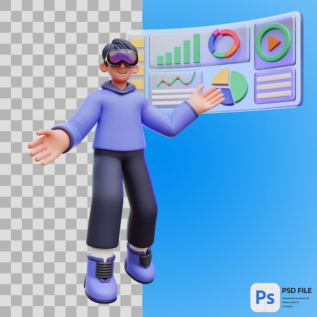 PSD 3d illustration of man doing presentation render of icon isolated png