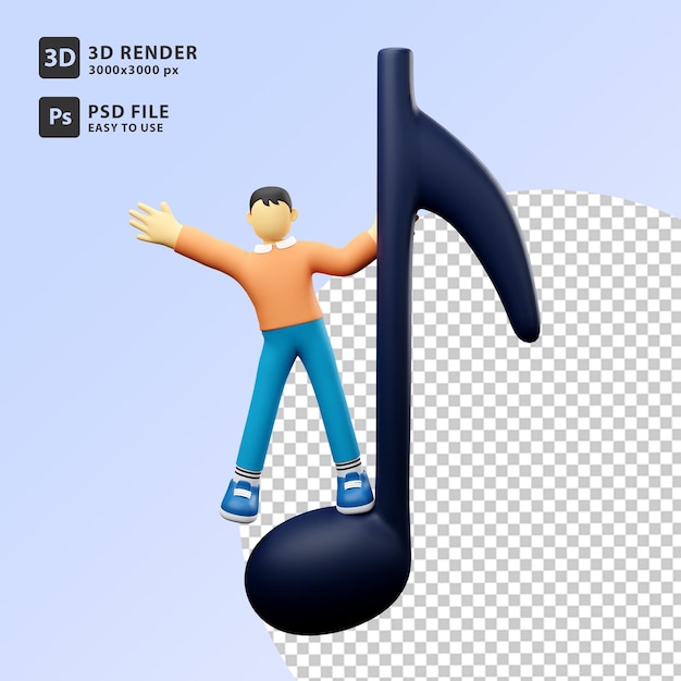 PSD 3d illustration man and eighth note