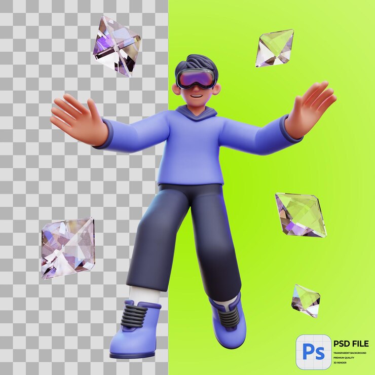 PSD 3d illustration of man floating in metaverse render of icon isolated png