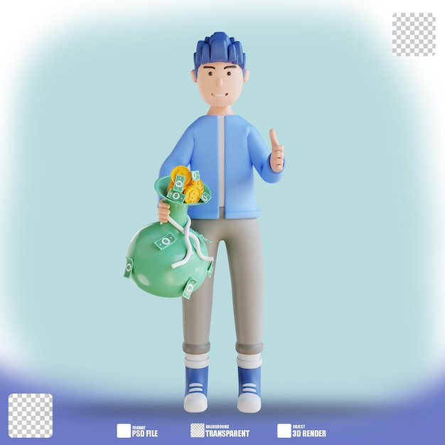 3d illustration man hand holding money bag