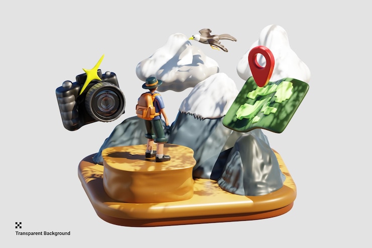 PSD 3d illustration of man hiking