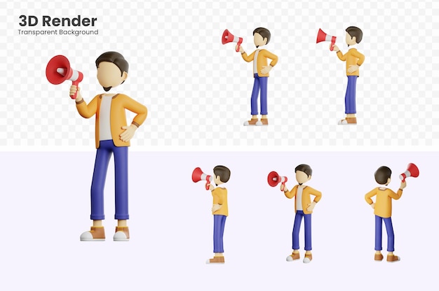 PSD 3d illustration of a man holding a megaphone