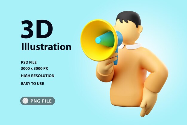 3d illustration man holding megaphone