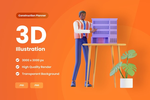3D Иллюстрация Человек Презентация Миниатюрное Здание