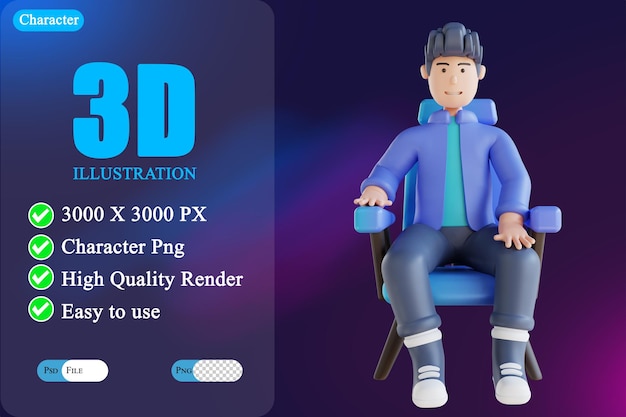 PSD 3d иллюстрация мужчина сидит расслабленно 6