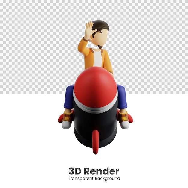 ロケットに座っている男の3dイラスト