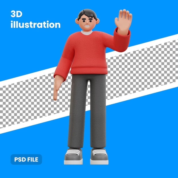 PSD 3d illustrazione dell'uomo agitando la mano