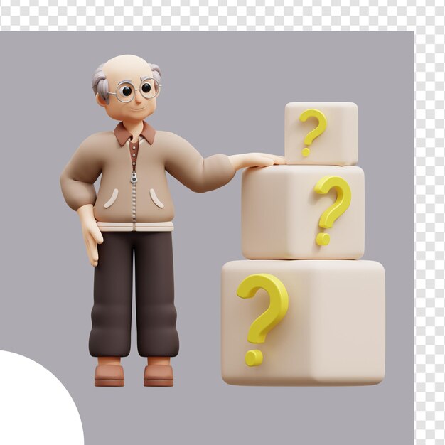 PSD 3d illustration man with question box