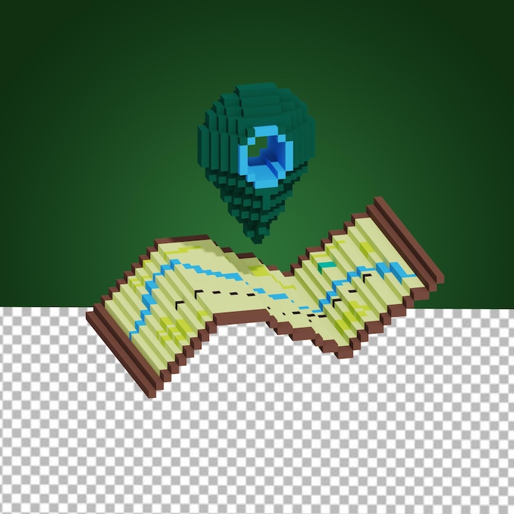 PSD 3d illustration map with location