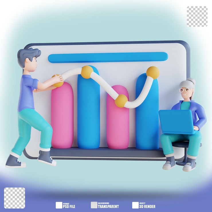PSD 3d illustration market analysis data