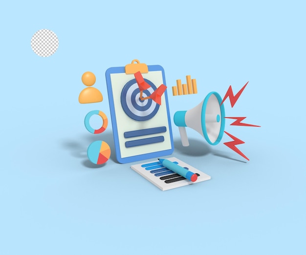 PSD 3d illustration of marketing target