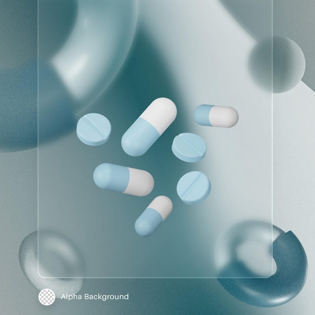 PSD 3d illustration medicine icon in capsule and tablet shape isolated object with high quality render.