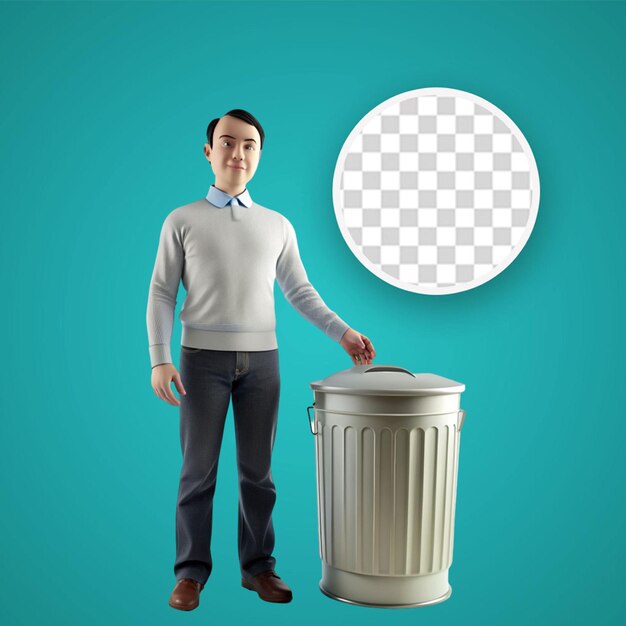 PSD 3d illustration of a medieval historical character with trash bin