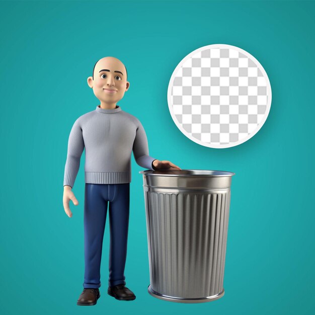 PSD 3d illustration of a medieval historical character with trash bin