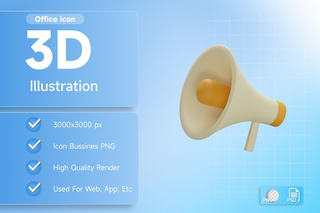 PSD 3d illustration megaphone announcement