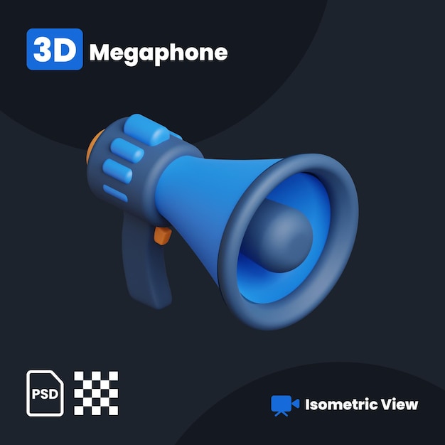 3D illustration of Megaphone with a isometric view
