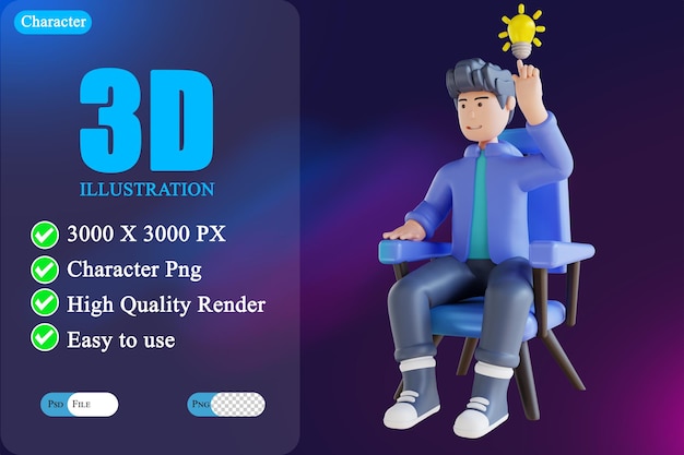 3d illustration men sit and get ideas 3