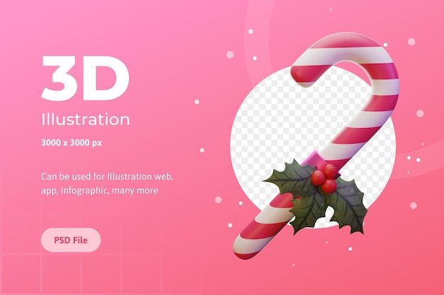웹 앱 인포 그래픽 광고에 대한 3d 그림 메리 크리스마스 사탕 꽃 포인세티아