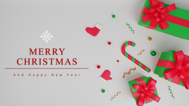 3d illustration merry christmas concept background with gift box