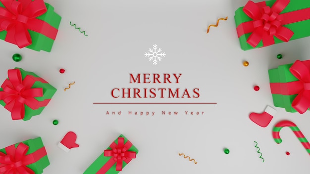 3d illustration merry christmas concept background with gift box