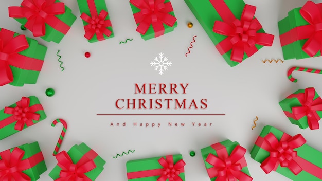 PSD 3d illustration merry christmas concept background with gift box