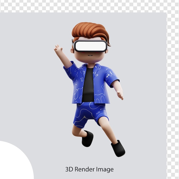 Illustrazione 3d personaggio metaverso con realtà virtuale, per web, app, infografica, app