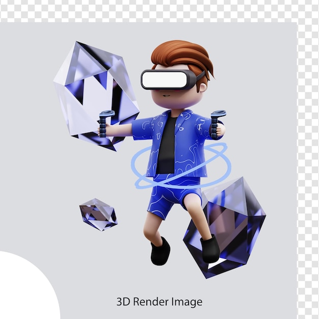 PSD 3d illustration metaverse character with virtual reality, for web, app, infographic, app