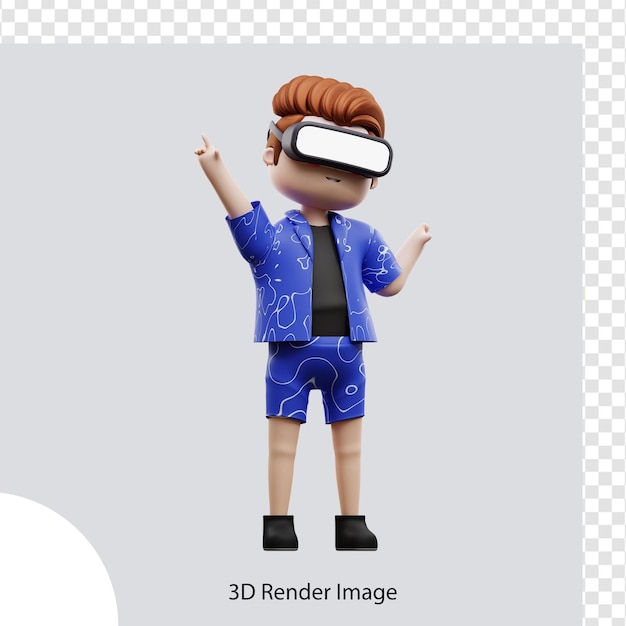 Illustrazione 3d personaggio metaverso con realtà virtuale, per web, app, infografica, app