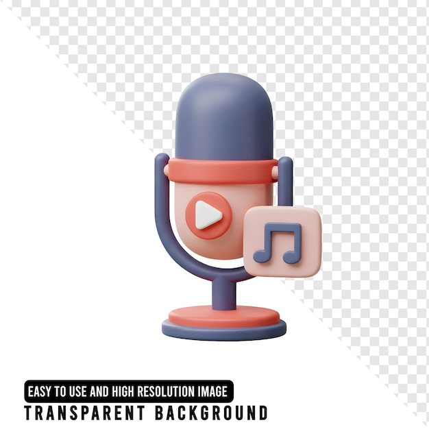3D Illustration of a Microphone with Music and Play Icons
