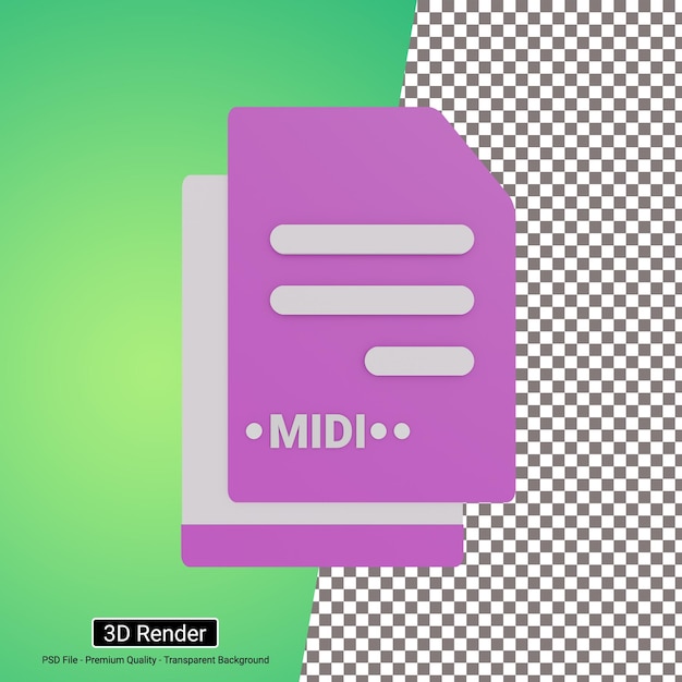 PSD 3d illustration midi format file icon