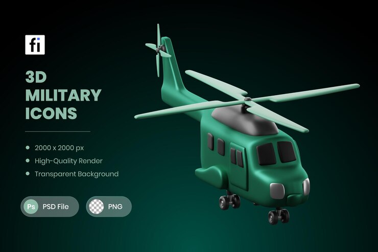 PSD 3d-иллюстрация военный вертолет