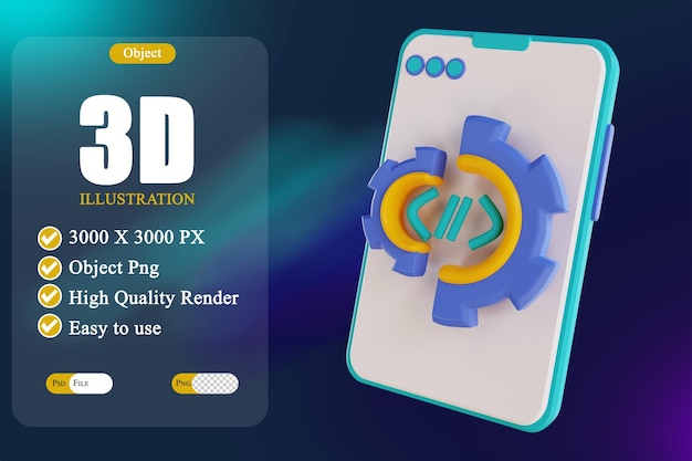 PSD 3d illustration mobile data settings 3