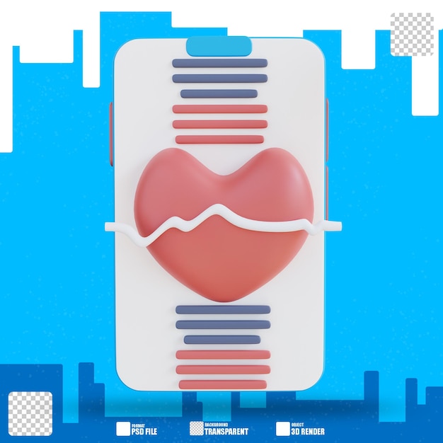 PSD illustrazione 3d del controllo sanitario del cuore mobile 2