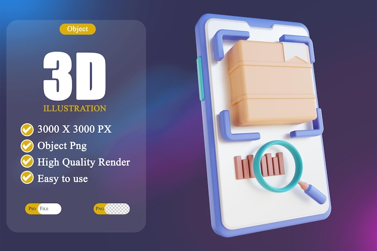 PSD 3d illustration mobile logistics barcode scanner
