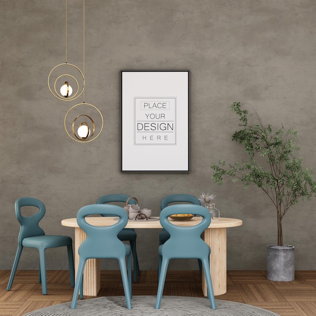 3d illustration mockup photo frame in living room rendering
