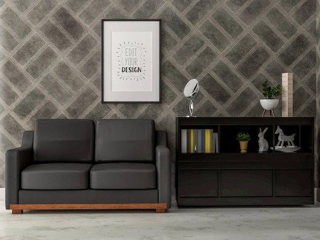 PSD 3d illustration mockup photo frame in living room rendering